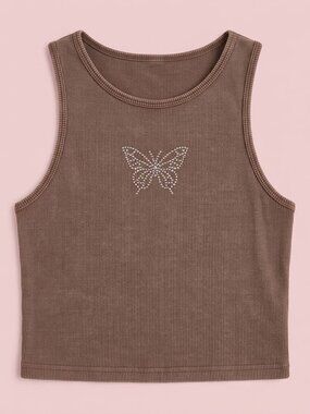 NWT Garage Black Tank Top with Butterfly Rhinestone